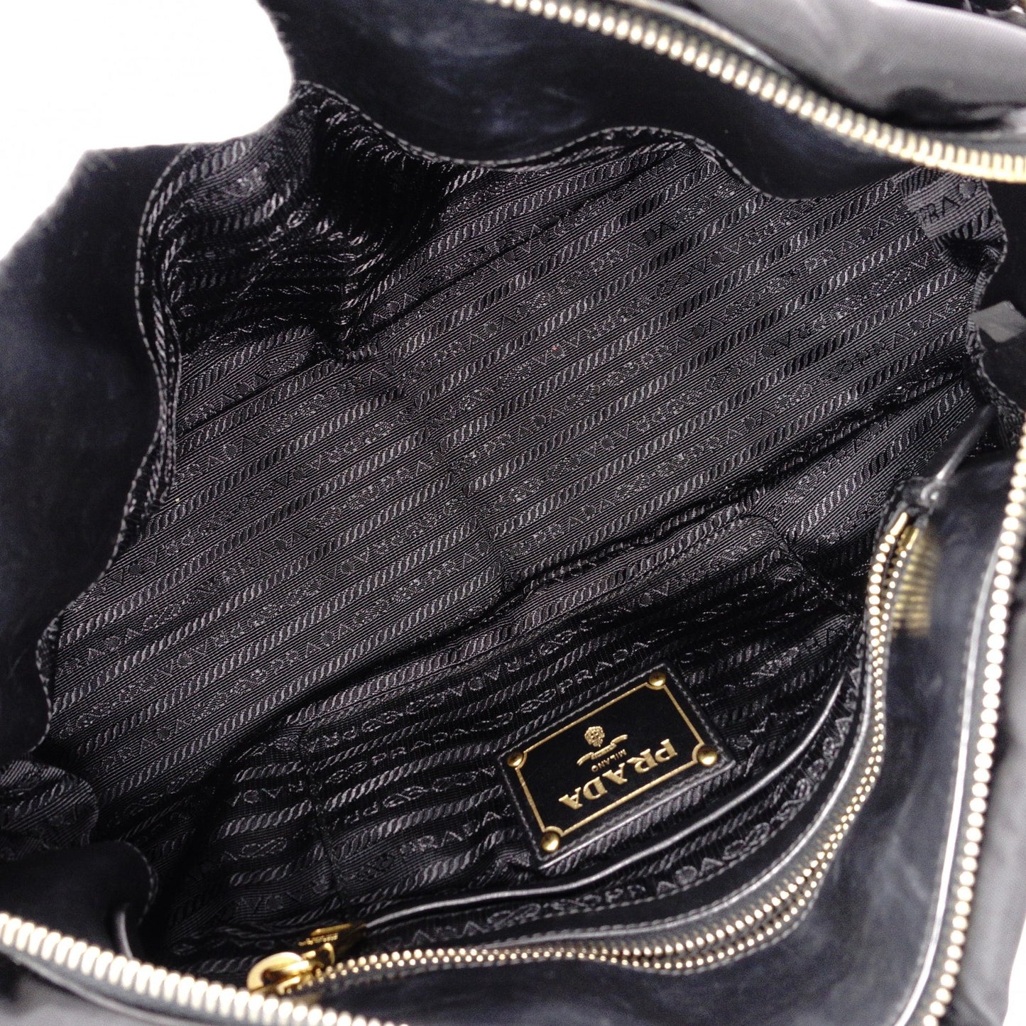 PRADA Shoulder Bag, Leather/Nylon, 2-Way Handbag, Black with Gold Hardware, Women's