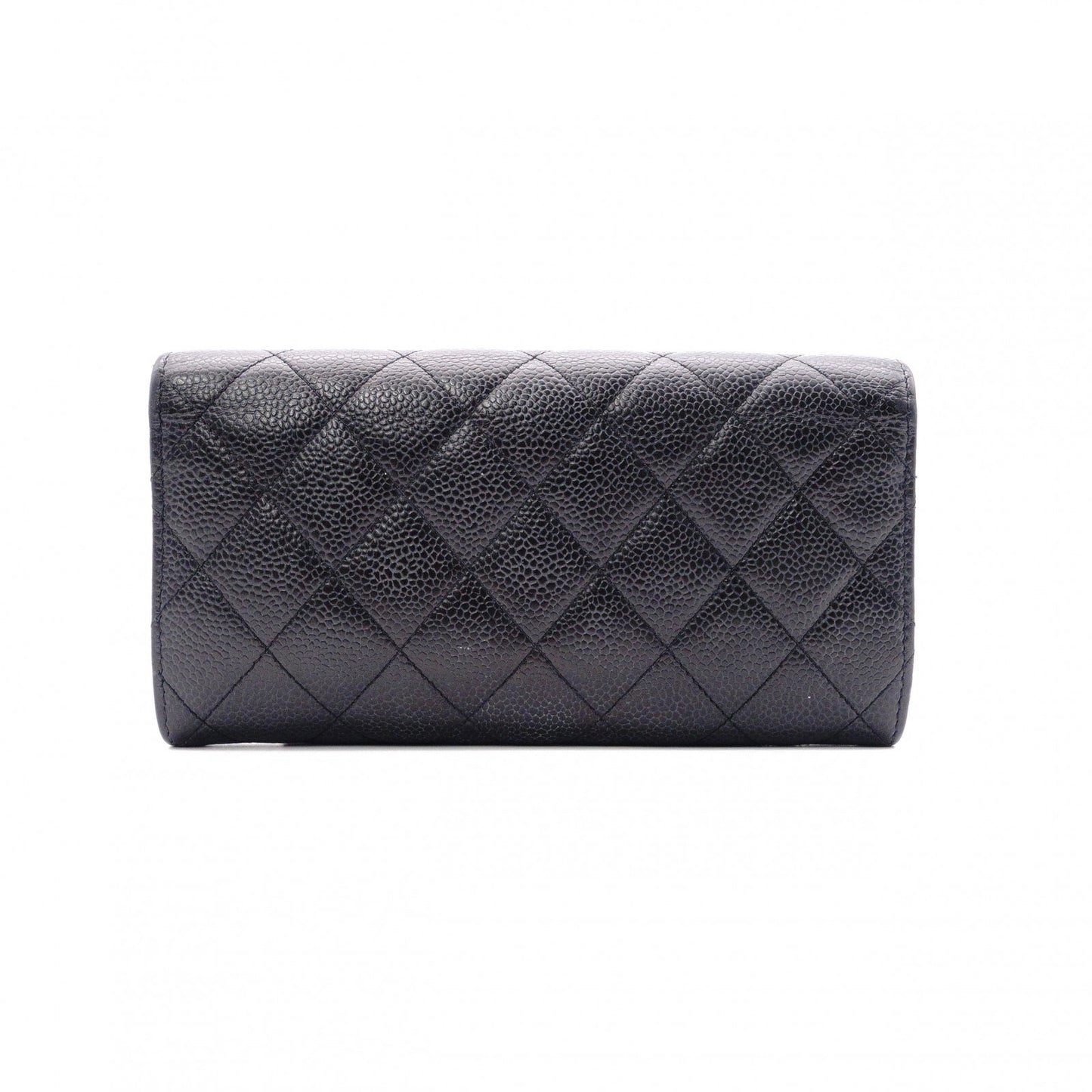 CHANEL Flap Long Wallet, Matelassé, Long Wallet, Leather, Black Caviar Skin, Gold Hardware