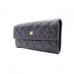CHANEL Flap Long Wallet, Matelassé, Long Wallet, Leather, Black Caviar Skin, Gold Hardware