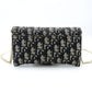 Christian Dior Oblique Shoulder Bag Chain Wallet Saddle Navy × Beige Canvas 7-11-616