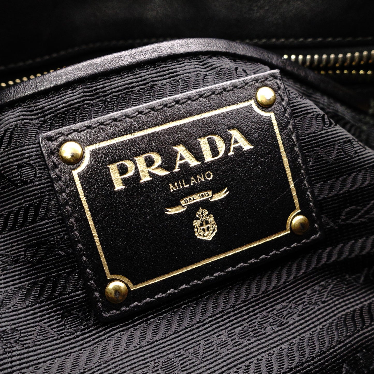 PRADA Shoulder Bag, Leather/Nylon, 2-Way Handbag, Black with Gold Hardware, Women's