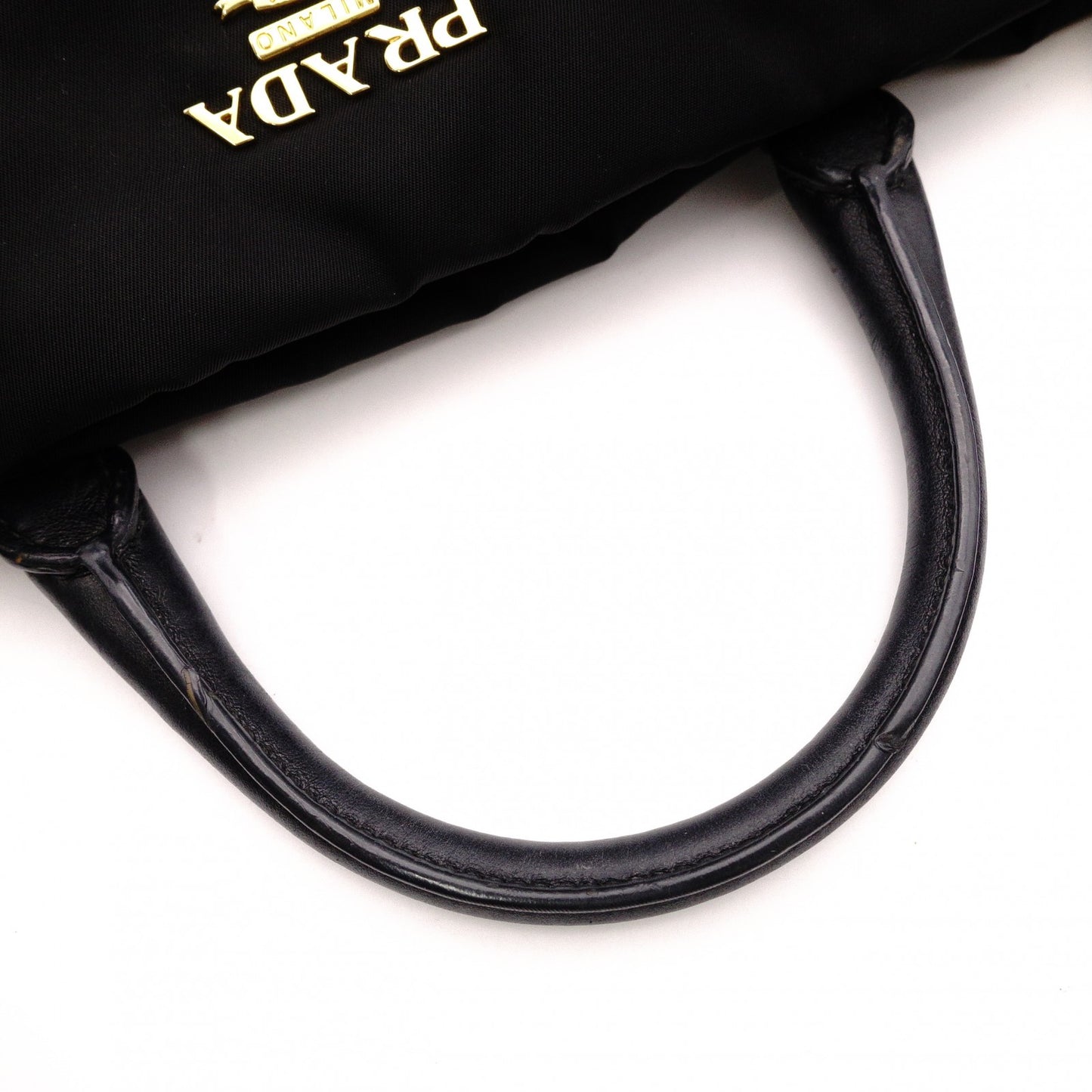 PRADA Shoulder Bag, Leather/Nylon, 2-Way Handbag, Black with Gold Hardware, Women's