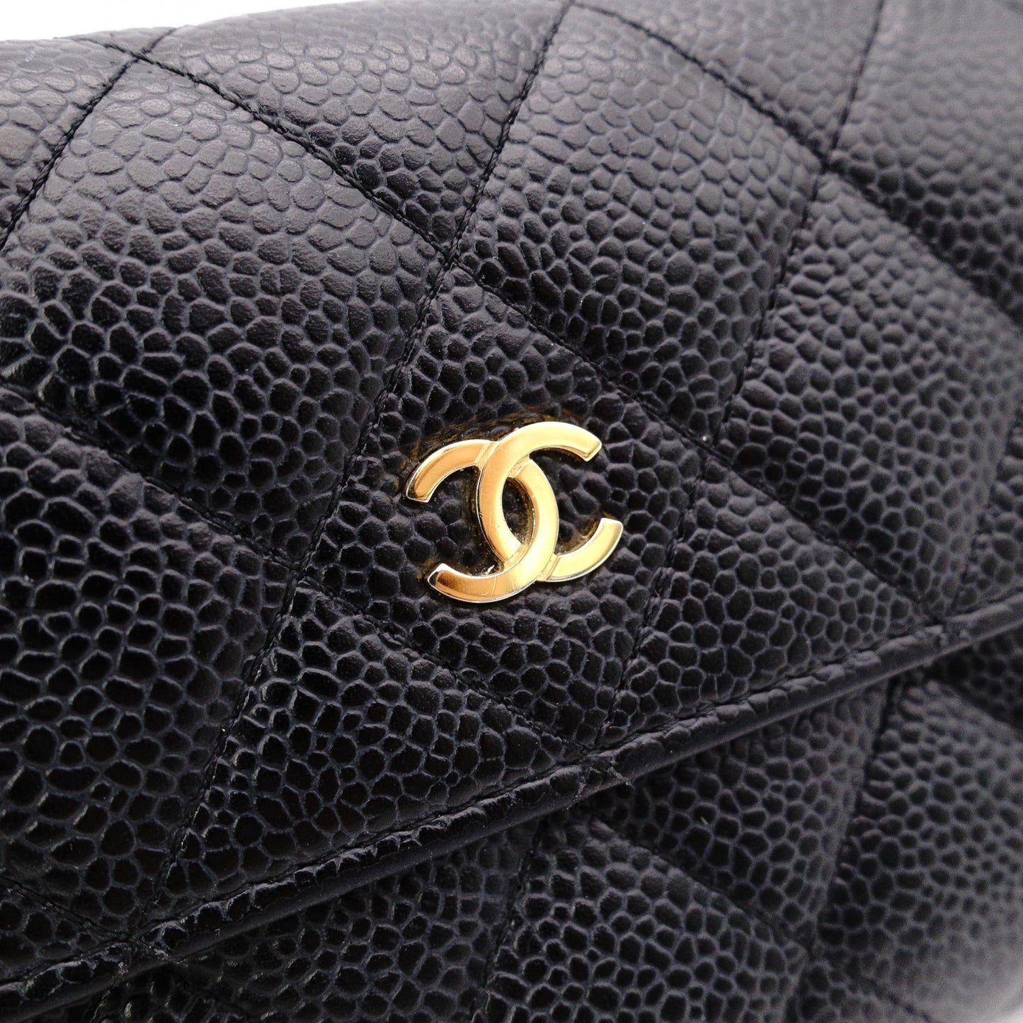 CHANEL Flap Long Wallet, Matelassé, Long Wallet, Leather, Black Caviar Skin, Gold Hardware