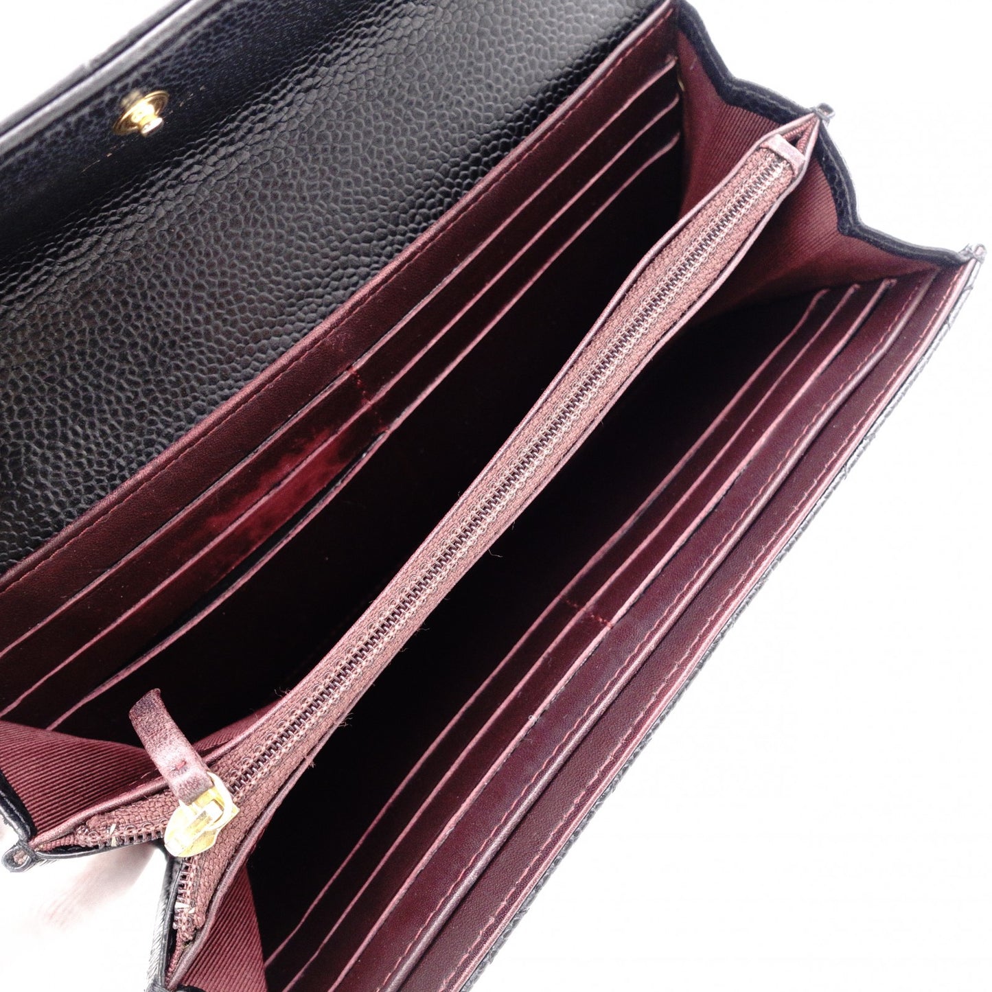 CHANEL Flap Long Wallet, Matelassé, Long Wallet, Leather, Black Caviar Skin, Gold Hardware