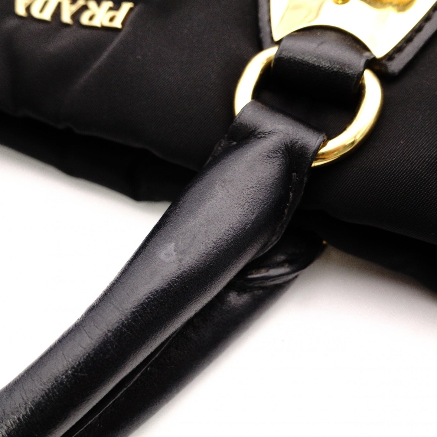 PRADA Shoulder Bag, Leather/Nylon, 2-Way Handbag, Black with Gold Hardware, Women's