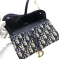 Christian Dior Oblique Shoulder Bag Chain Wallet Saddle Navy × Beige Canvas 7-11-616