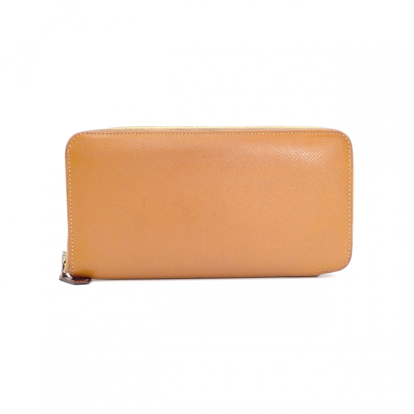 HERMES Azap Silk-Lined Long Wallet, Leather, Brown, Silver Hardware, A Stamp