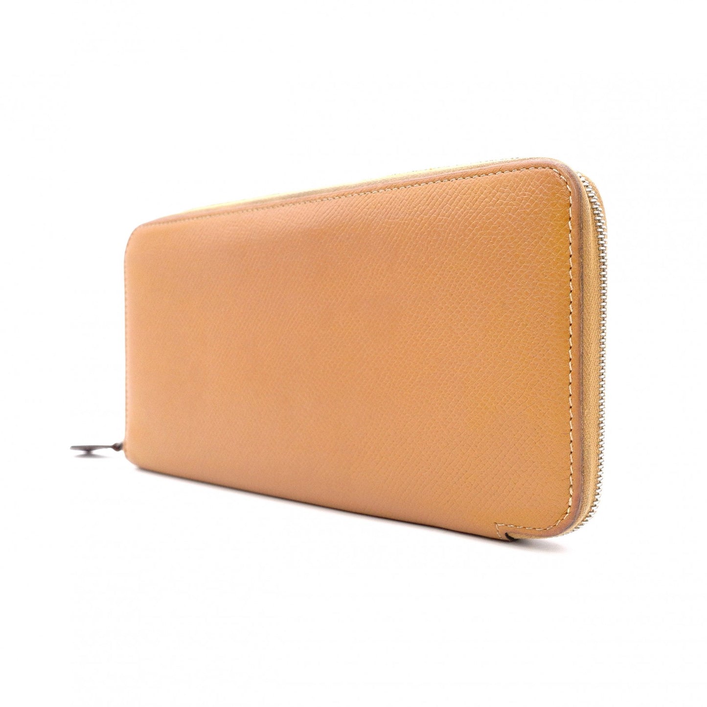 HERMES Azap Silk-Lined Long Wallet, Leather, Brown, Silver Hardware, A Stamp