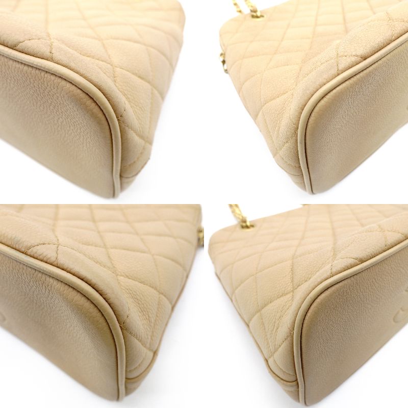 CHANEL Matelassé Beige Caviar Skin Chain Shoulder Bag Leather Quilted 7-11-136