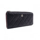 CHANEL Lambskin Matelassé Long Wallet, Leather, Black, L-Zip, Wallet, Silver Hardware