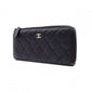 CHANEL Lambskin Matelassé Long Wallet, Leather, Black, L-Zip, Wallet, Silver Hardware