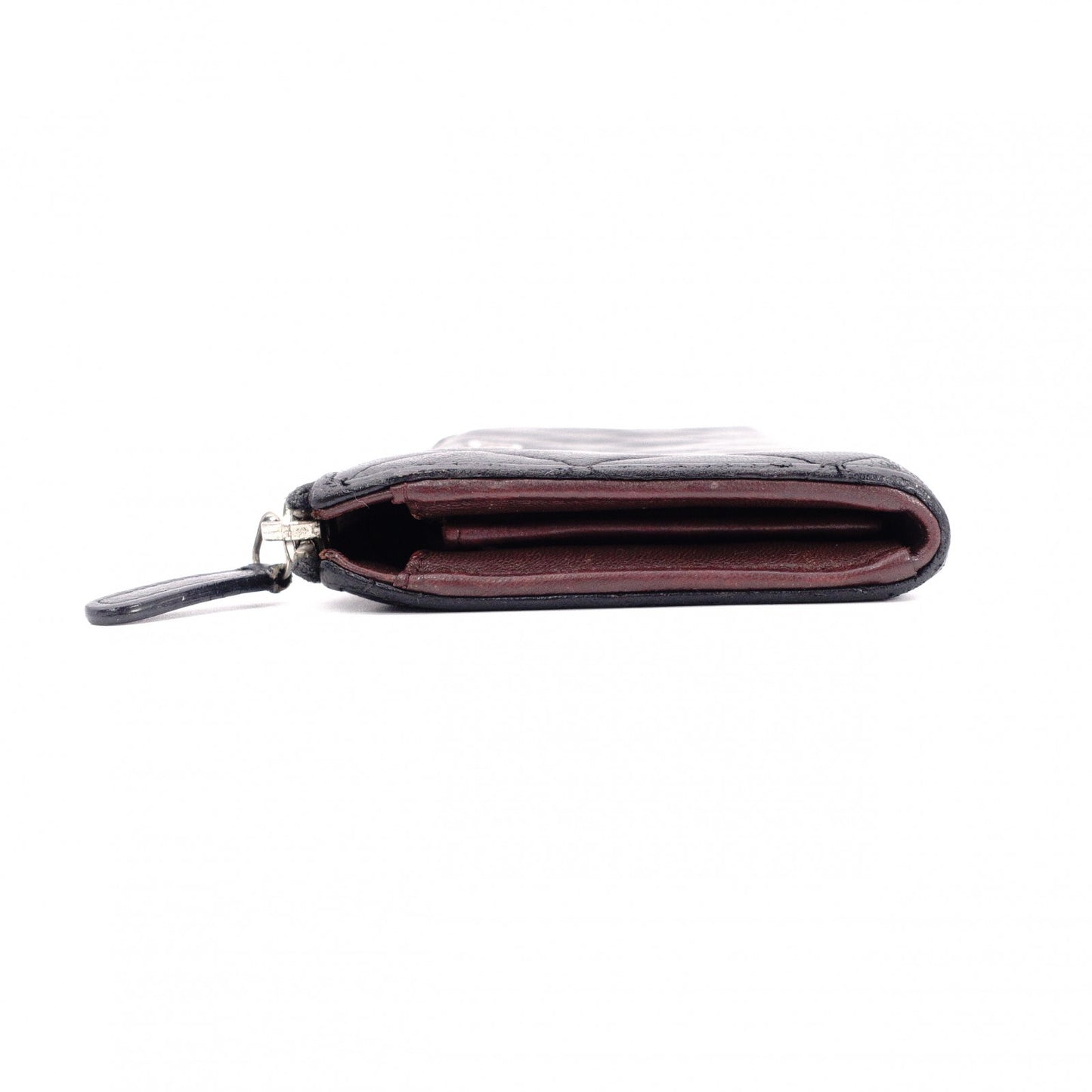 CHANEL Lambskin Matelassé Long Wallet, Leather, Black, L-Zip, Wallet, Silver Hardware