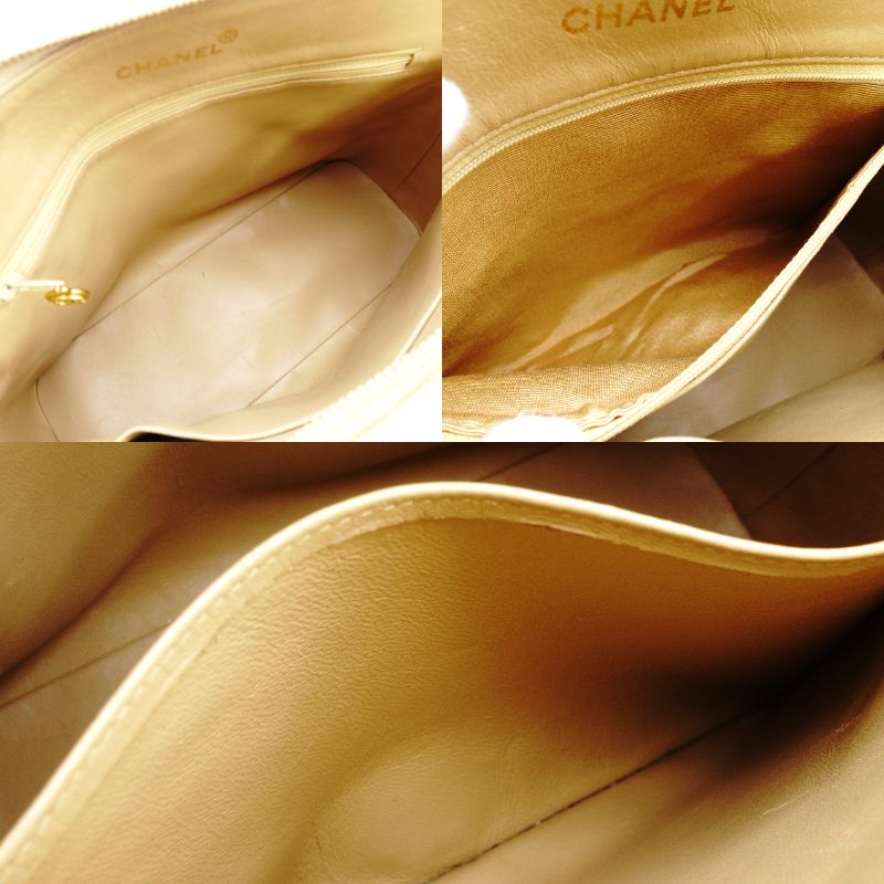 CHANEL Matelassé Beige Caviar Skin Chain Shoulder Bag Leather Quilted 7-11-136