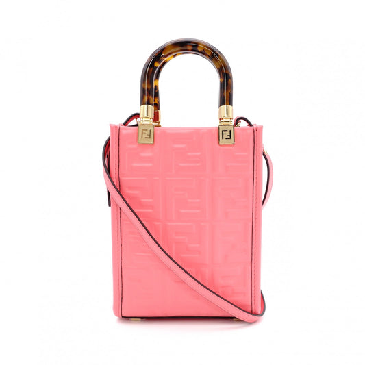 FENDI Sunshine Shopper Mini Shoulder Bag, Leather, Pink, 2-Way