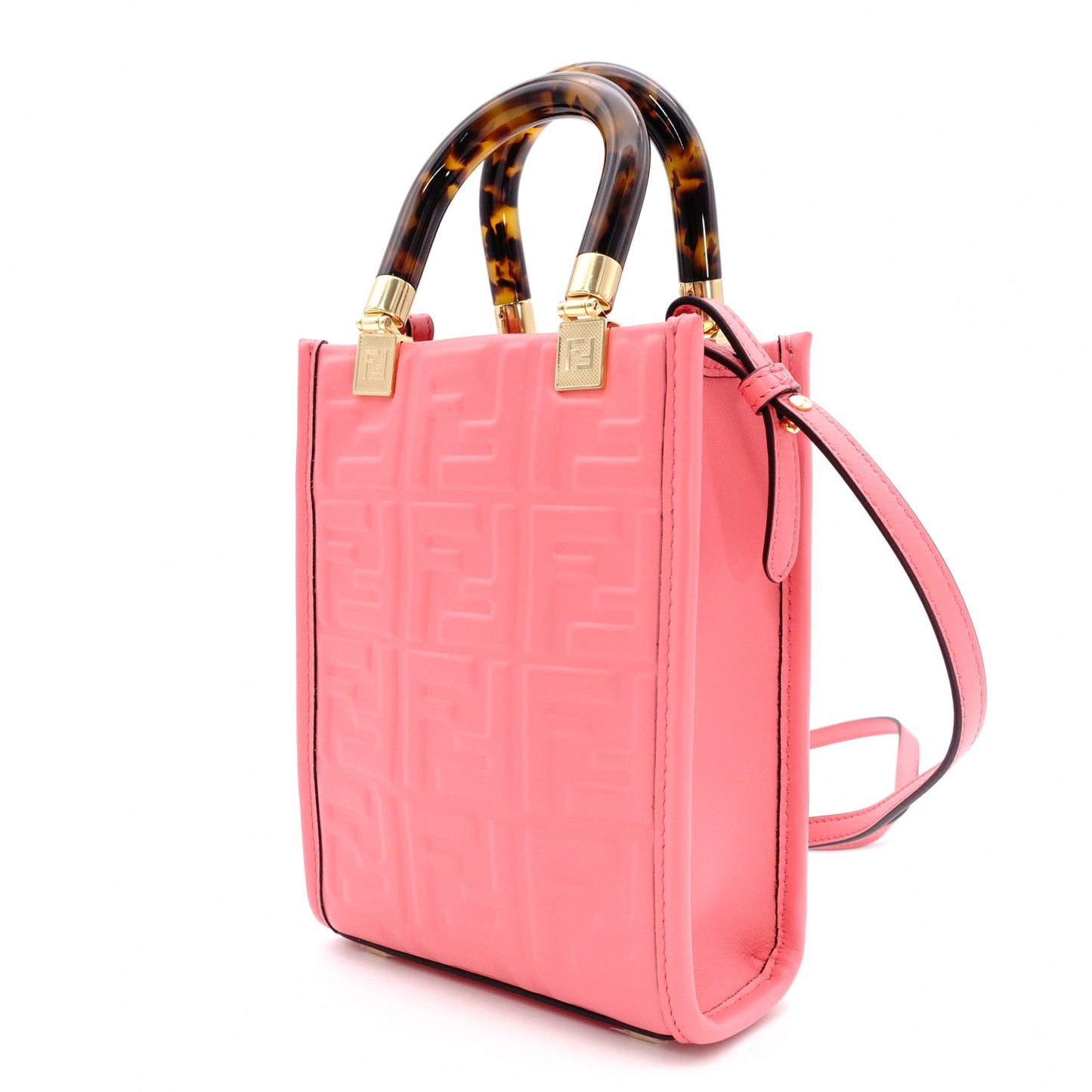 FENDI Sunshine Shopper Mini Shoulder Bag, Leather, Pink, 2-Way