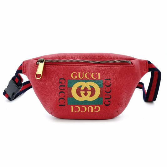 GUCCI Body Bag Small Sherry Line Red Leather Waist Bag Red Logo 7-12-521
