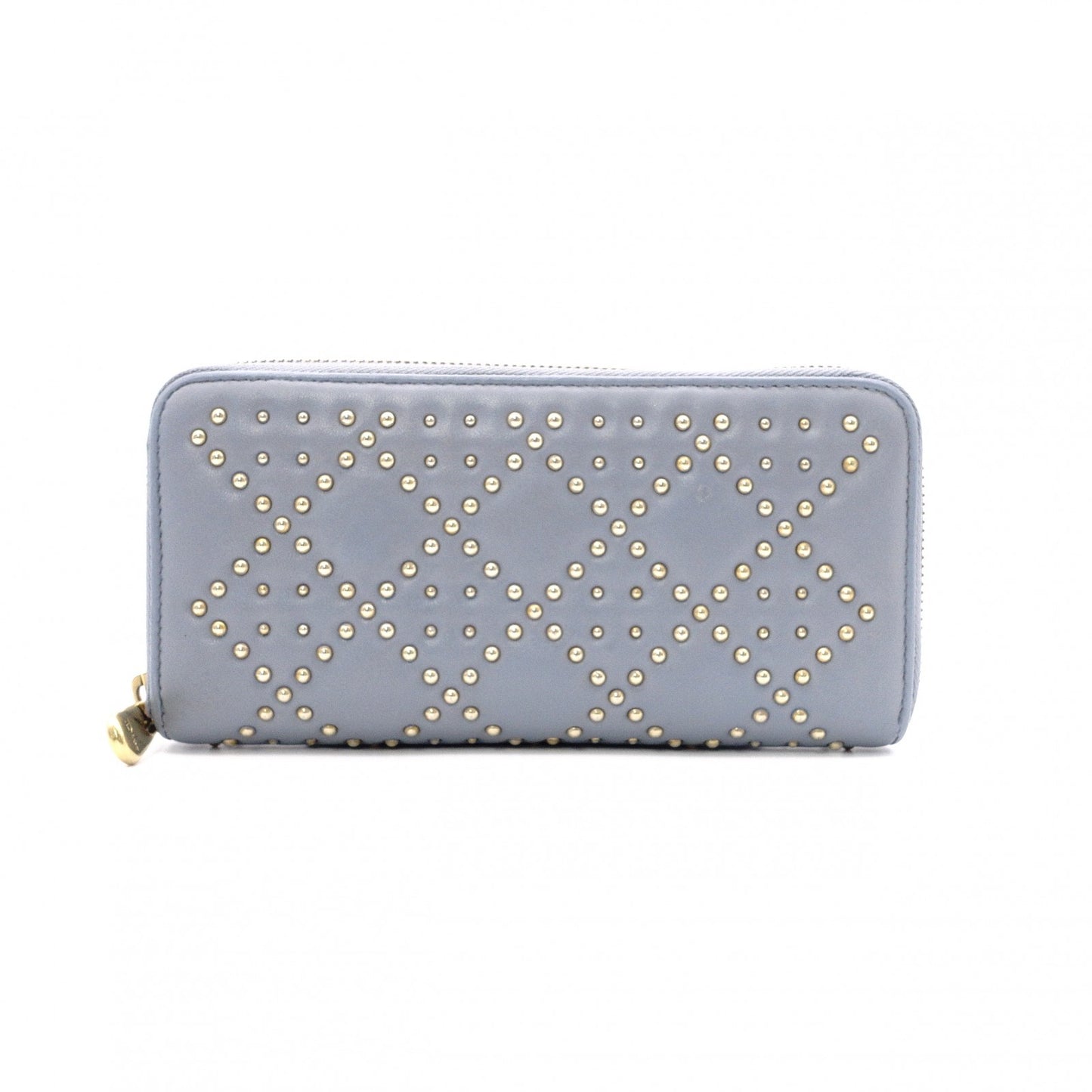 Christian Dior Diamante Stud Long Wallet, Leather, Blue, Gold Hardware