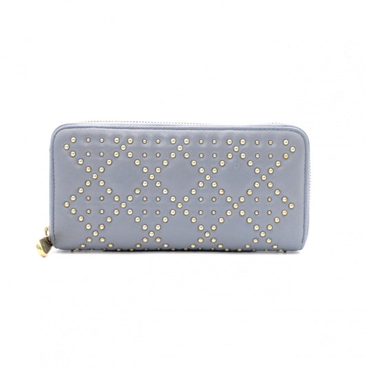 Christian Dior Diamante Stud Long Wallet, Leather, Blue, Gold Hardware