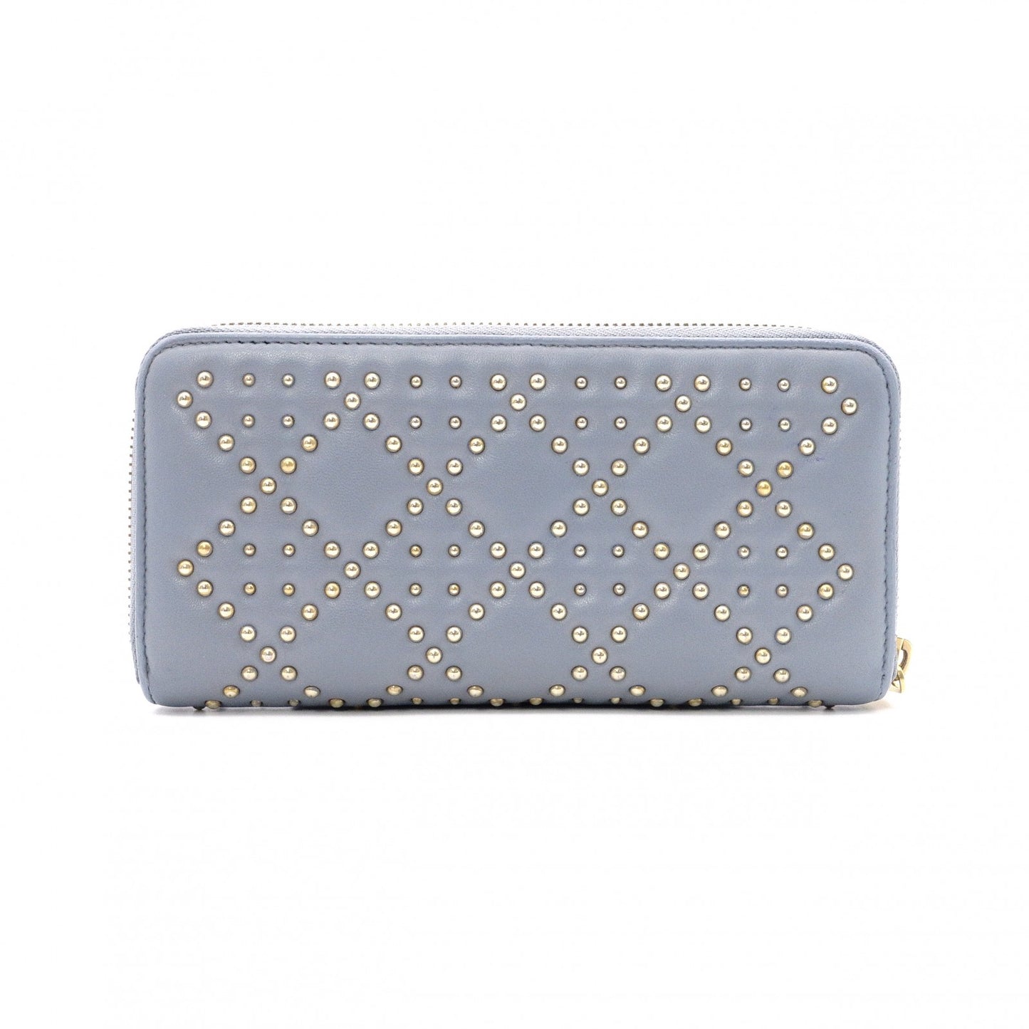 Christian Dior Diamante Stud Long Wallet, Leather, Blue, Gold Hardware