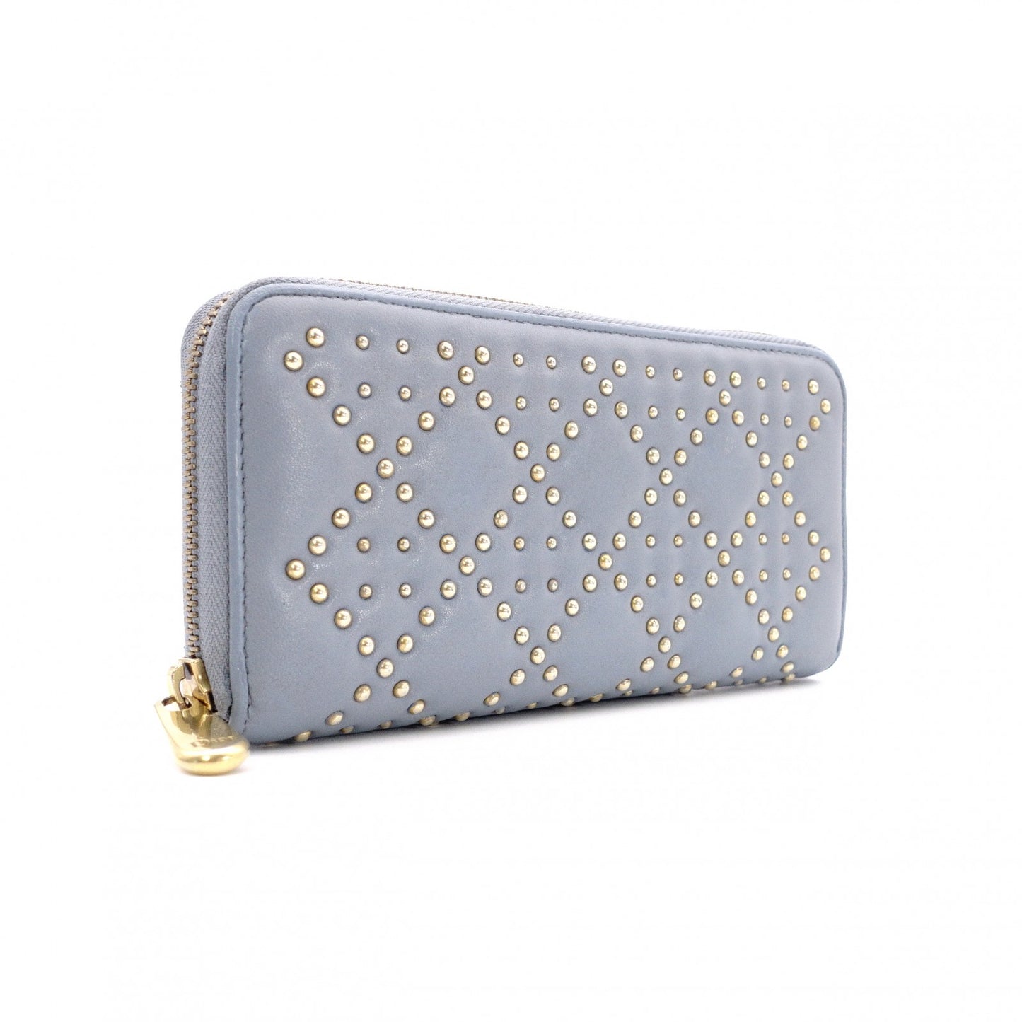 Christian Dior Diamante Stud Long Wallet, Leather, Blue, Gold Hardware