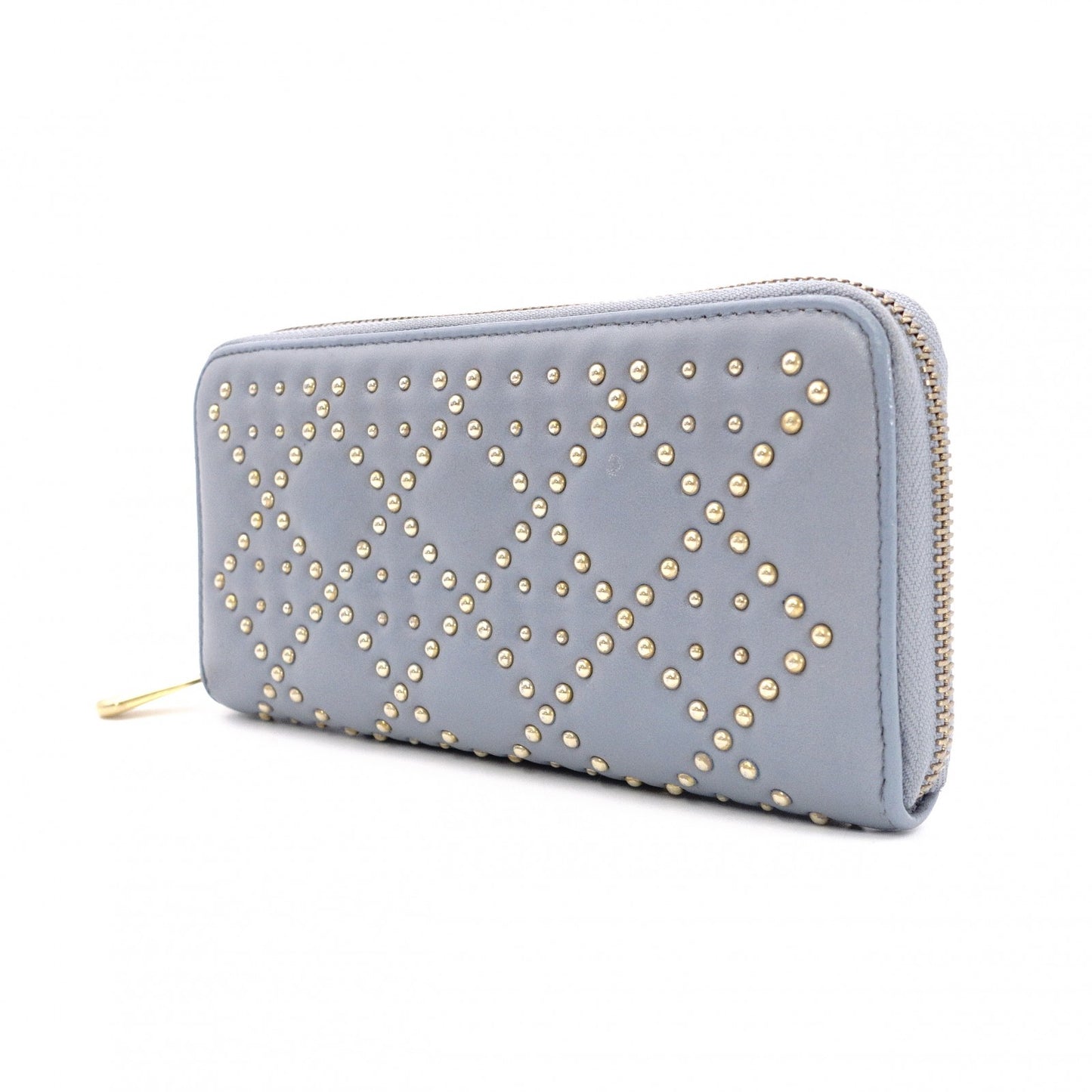 Christian Dior Diamante Stud Long Wallet, Leather, Blue, Gold Hardware