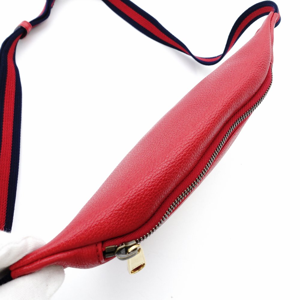 GUCCI Body Bag Small Sherry Line Red Leather Waist Bag Red Logo 7-12-521