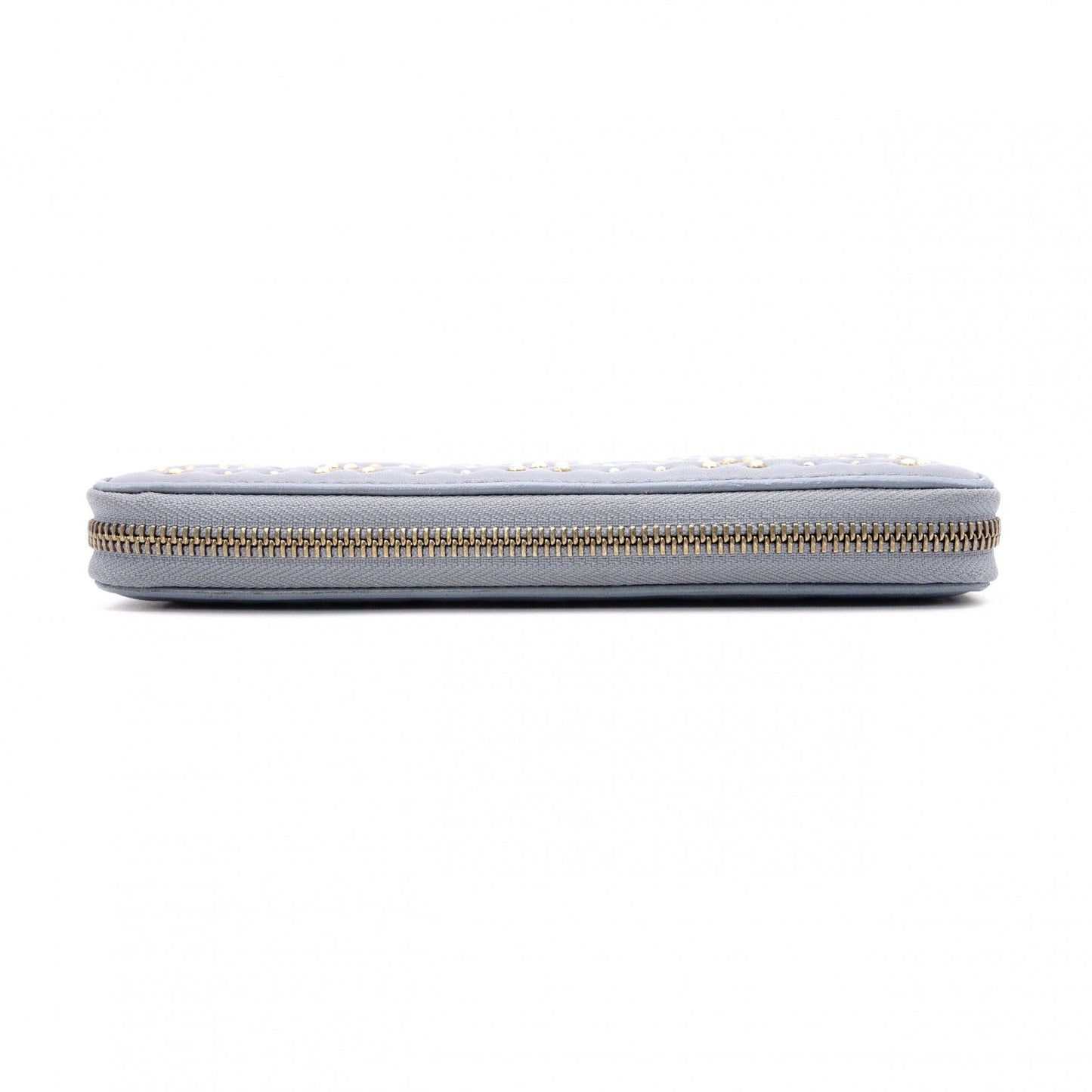 Christian Dior Diamante Stud Long Wallet, Leather, Blue, Gold Hardware