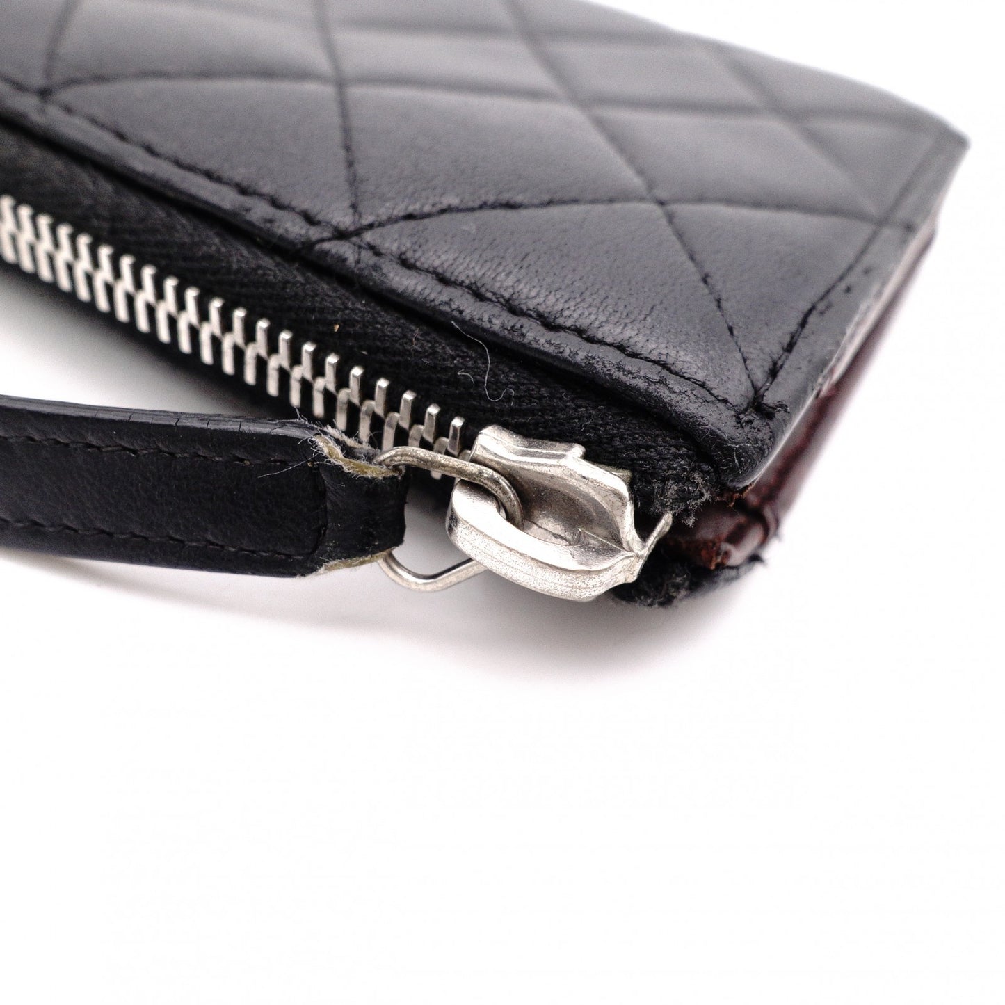 CHANEL Lambskin Matelassé Long Wallet, Leather, Black, L-Zip, Wallet, Silver Hardware