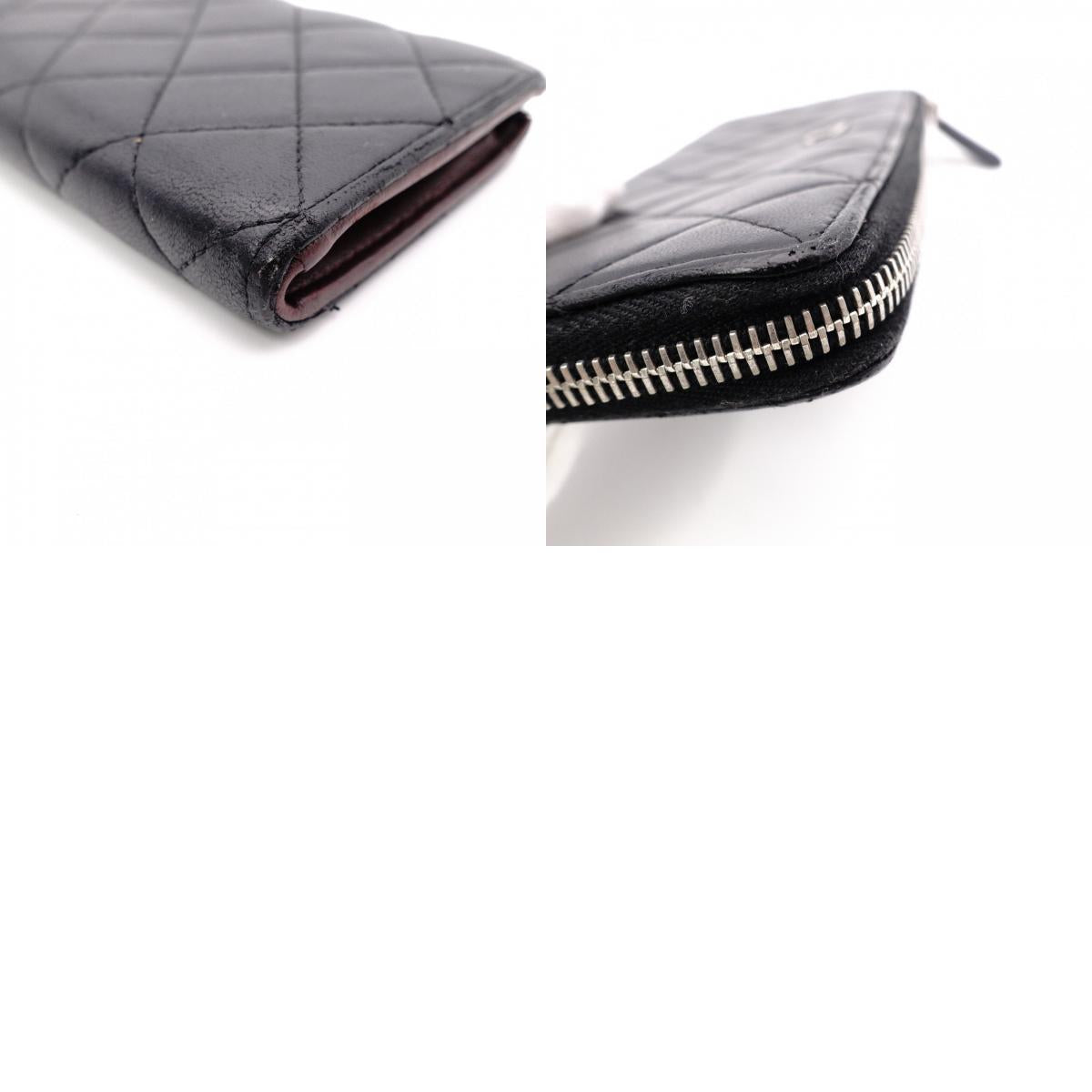 CHANEL Lambskin Matelassé Long Wallet, Leather, Black, L-Zip, Wallet, Silver Hardware
