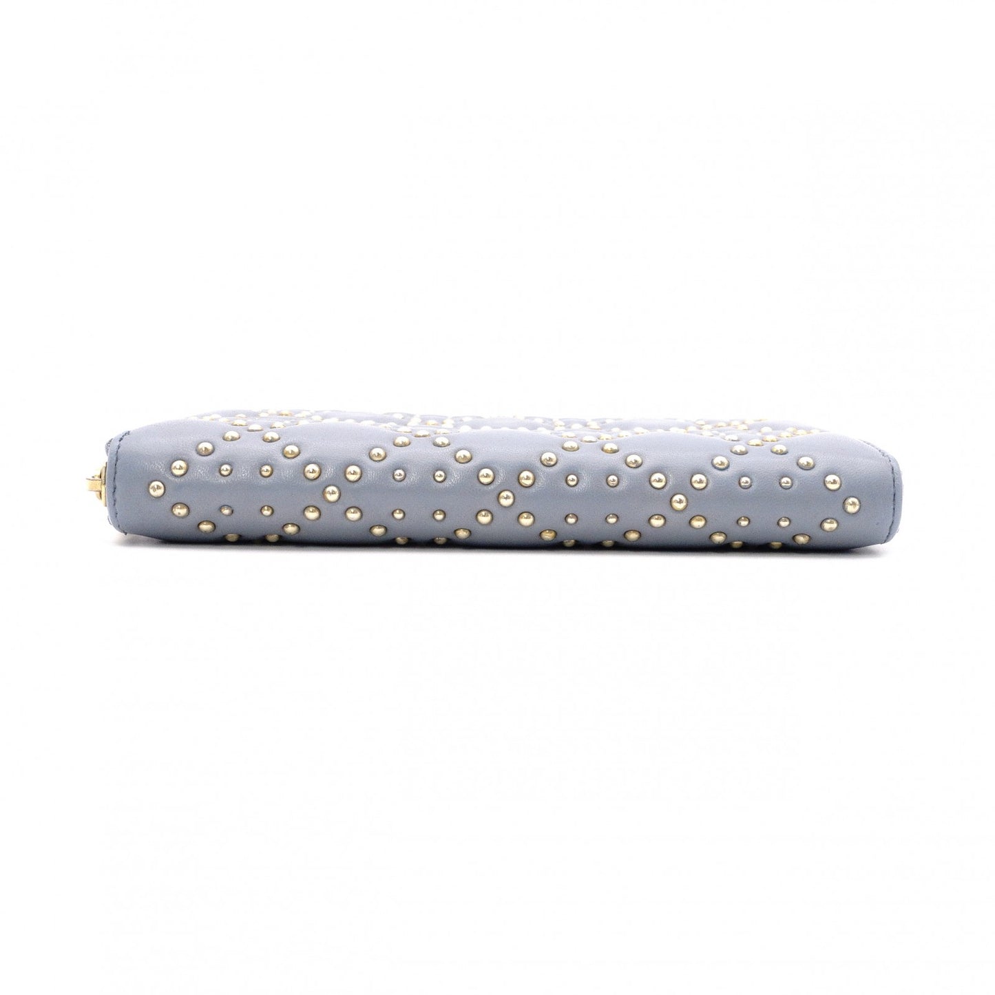 Christian Dior Diamante Stud Long Wallet, Leather, Blue, Gold Hardware