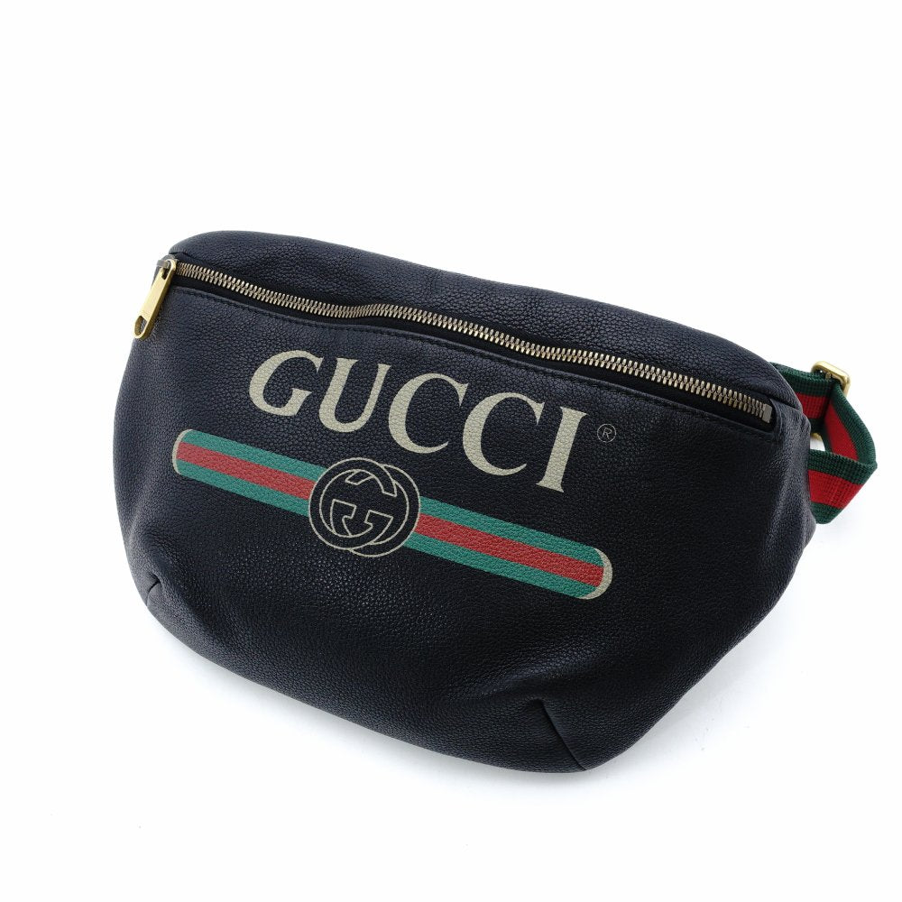GUCCI Body Bag Sherry Line Black Leather Waist Bag Black Logo Men's 7-12-278
