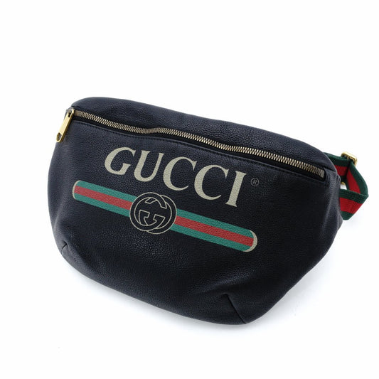 GUCCI Body Bag Sherry Line Black Leather Waist Bag Black Logo Men's 7-12-278