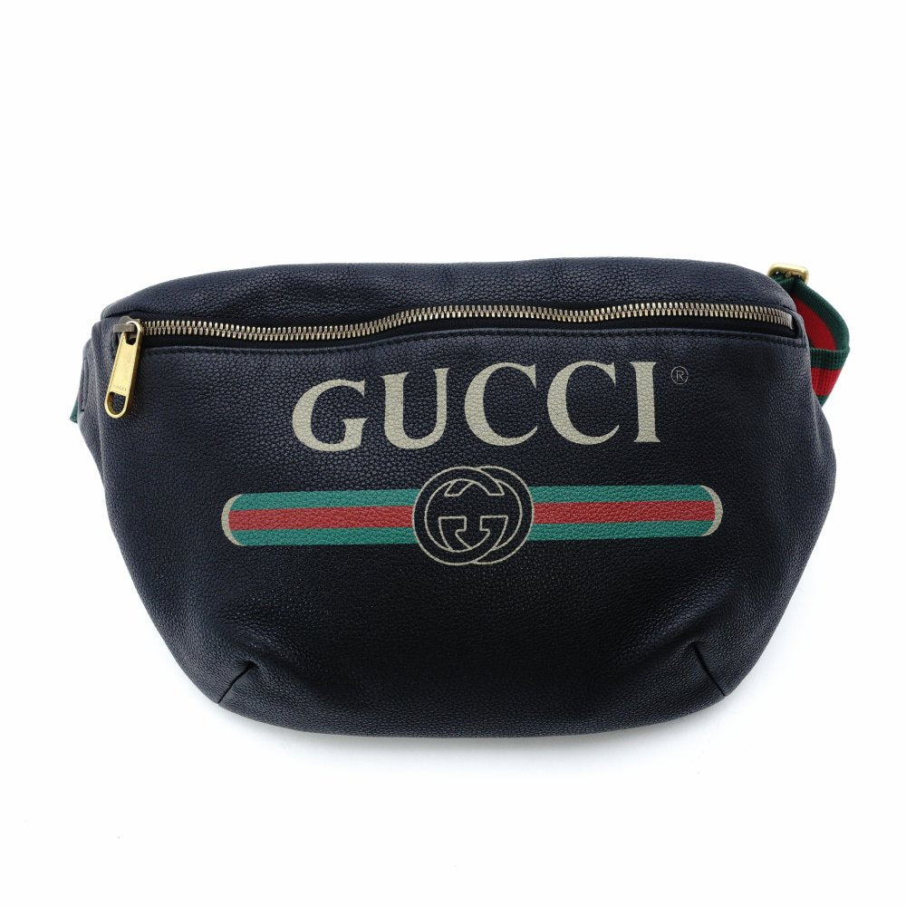 GUCCI Body Bag Sherry Line Black Leather Waist Bag Black Logo Men's 7-12-278