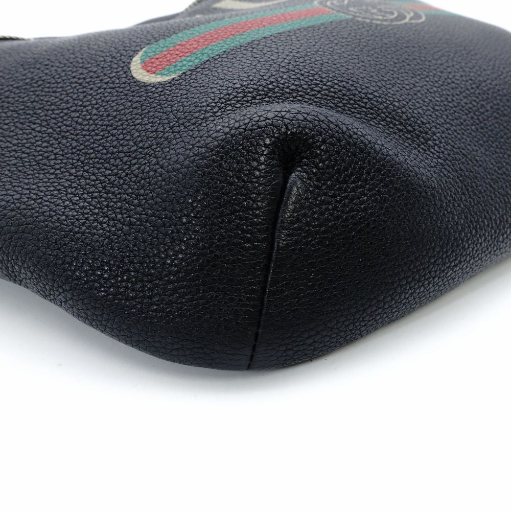 GUCCI Body Bag Sherry Line Black Leather Waist Bag Black Logo Men's 7-12-278