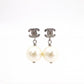 CHANEL Coco Logo Drop Pearl Earrings, Metal, Faux Pearls, Silver