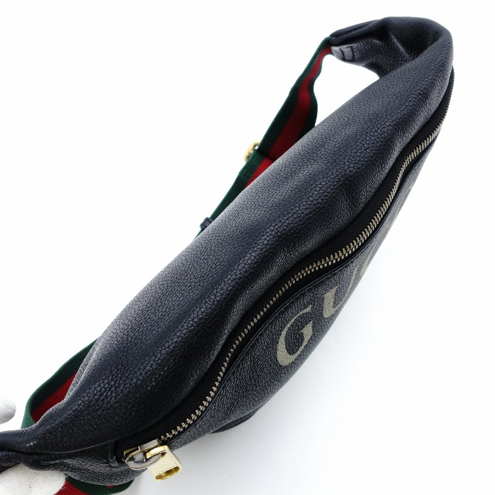 GUCCI Body Bag Sherry Line Black Leather Waist Bag Black Logo Men's 7-12-278