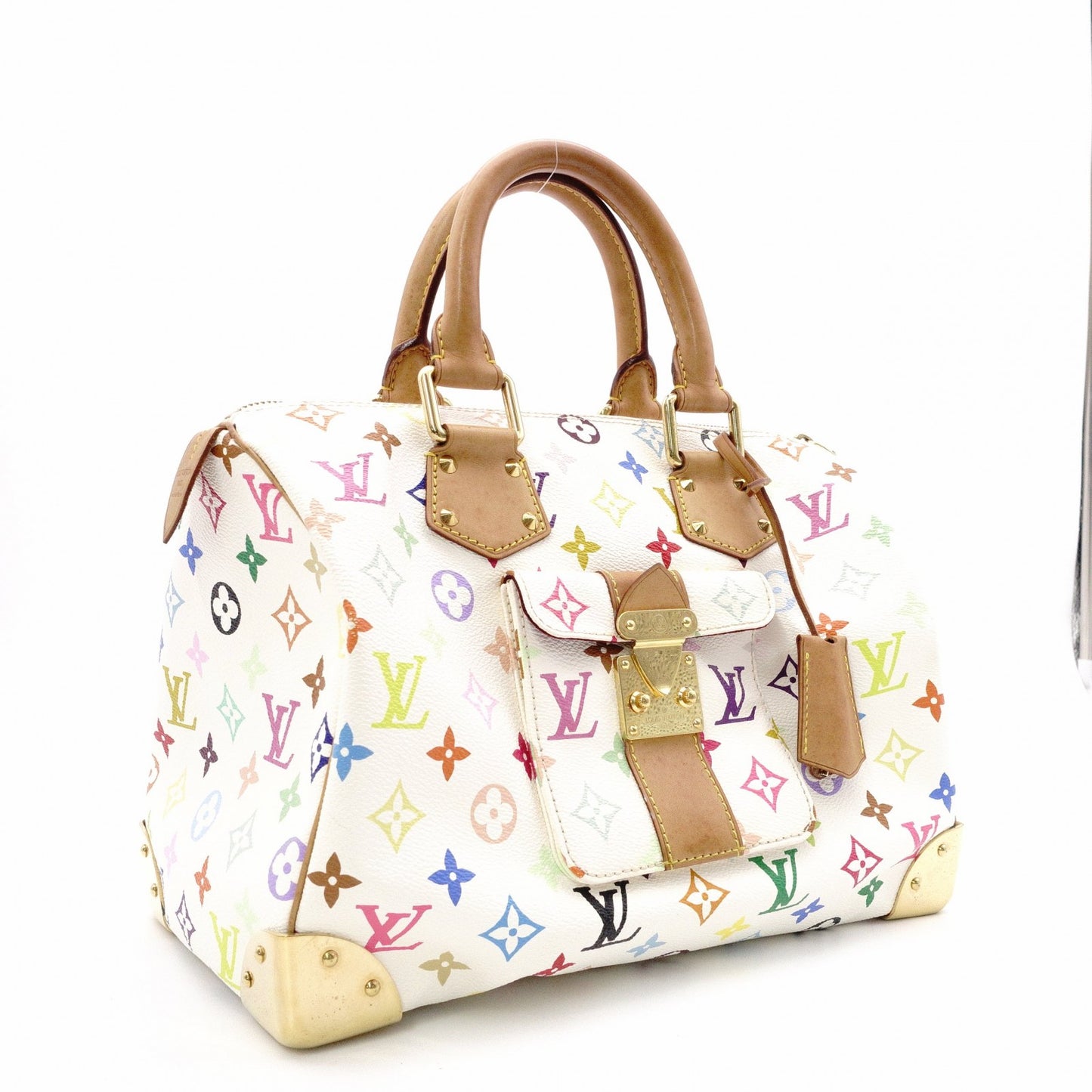 LOUIS VUITTON Speedy 30 Monogram Multicolor Handbag, PVC/Leather, White, Women's
