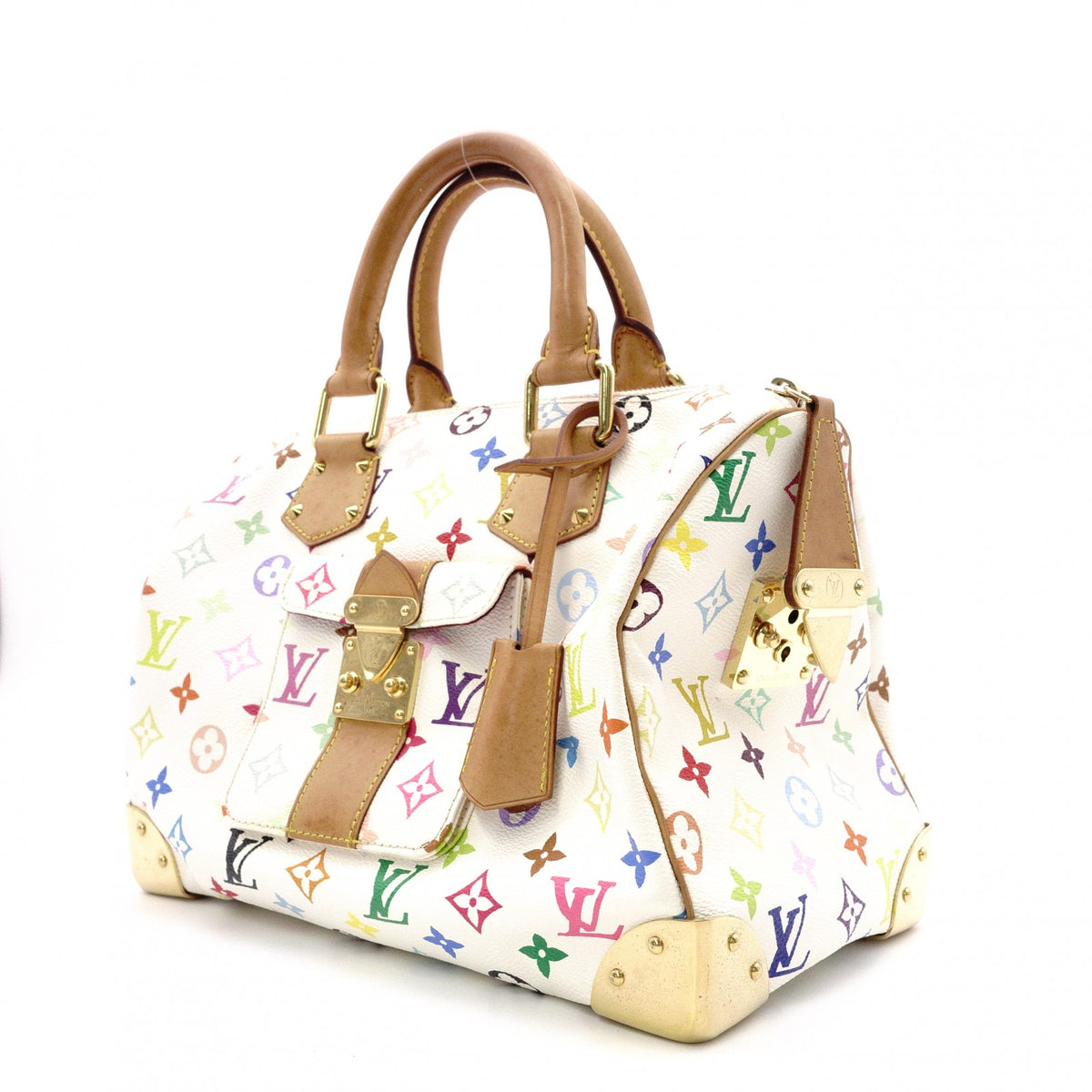 LOUIS VUITTON Speedy 30 Monogram Multicolor Handbag, PVC/Leather, White, Women's