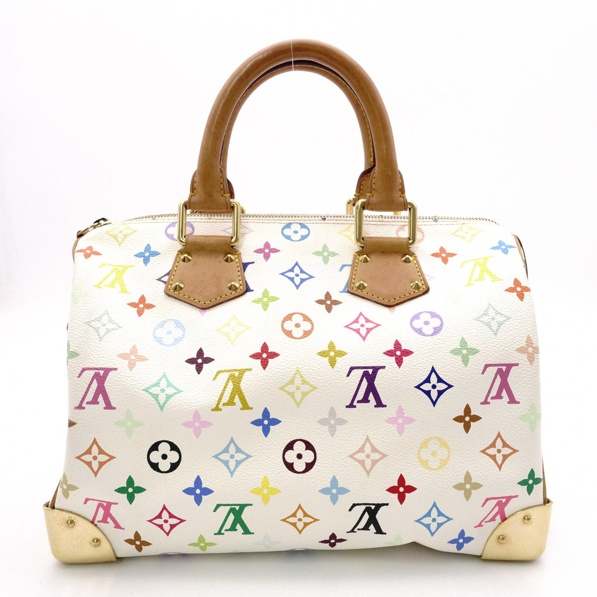 LOUIS VUITTON Speedy 30 Monogram Multicolor Handbag, PVC/Leather, White, Women's