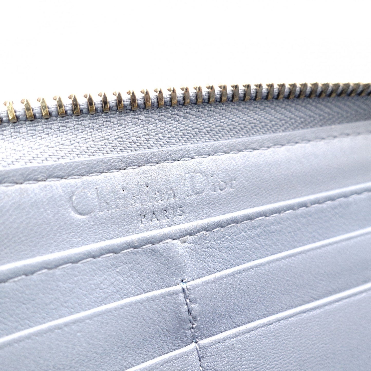 Christian Dior Diamante Stud Long Wallet, Leather, Blue, Gold Hardware