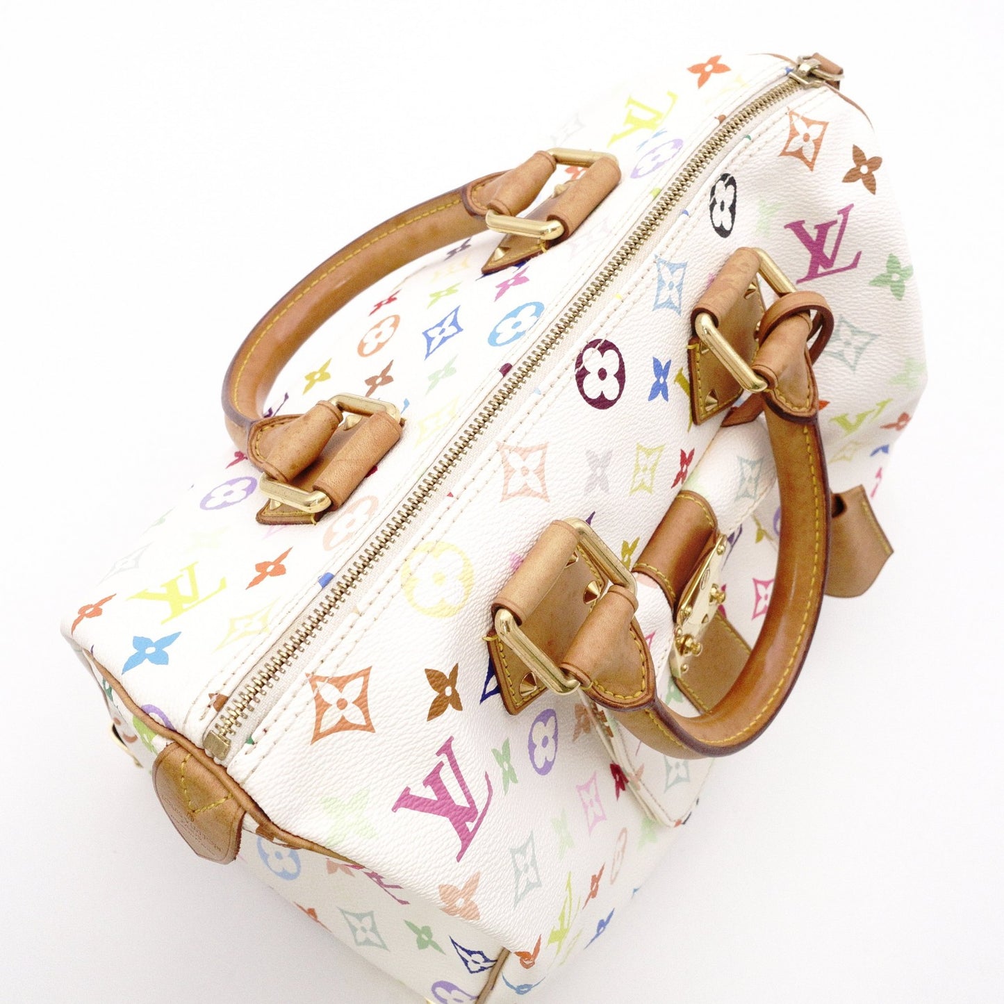 LOUIS VUITTON Speedy 30 Monogram Multicolor Handbag, PVC/Leather, White, Women's