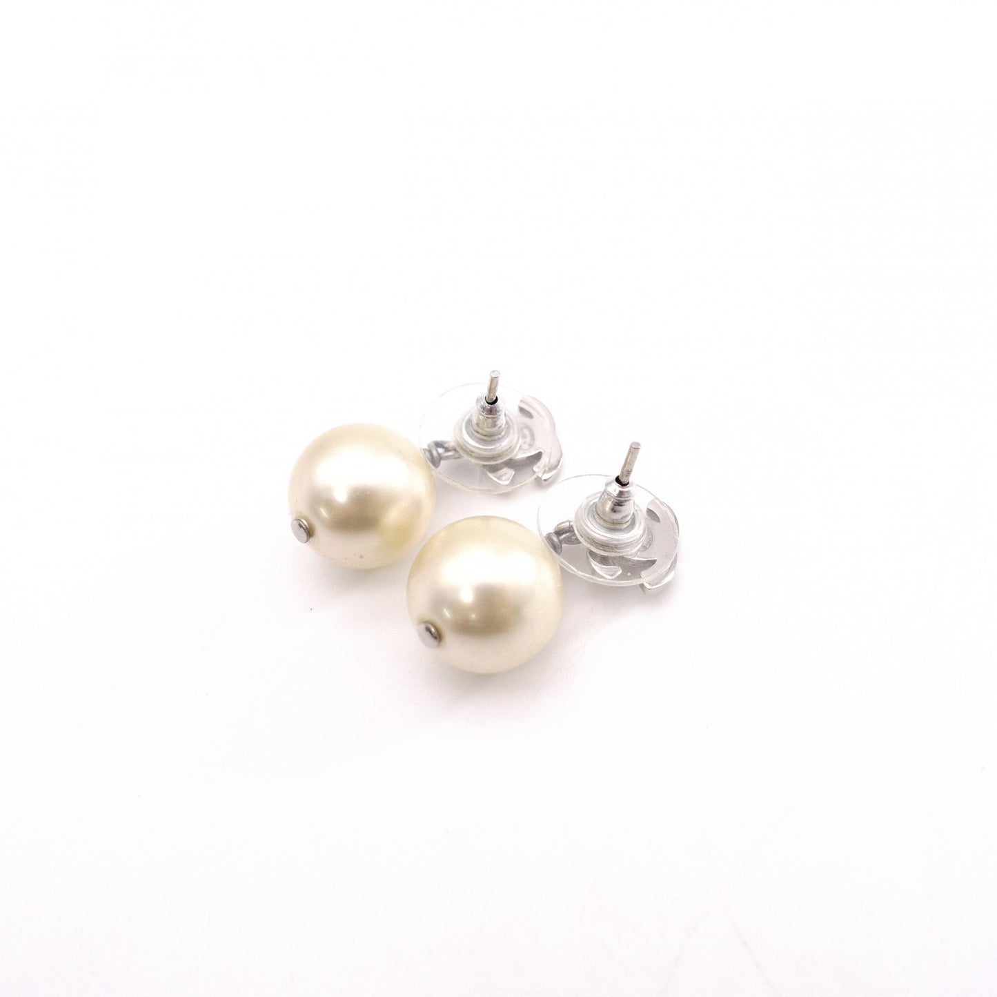 CHANEL Coco Logo Drop Pearl Earrings, Metal, Faux Pearls, Silver