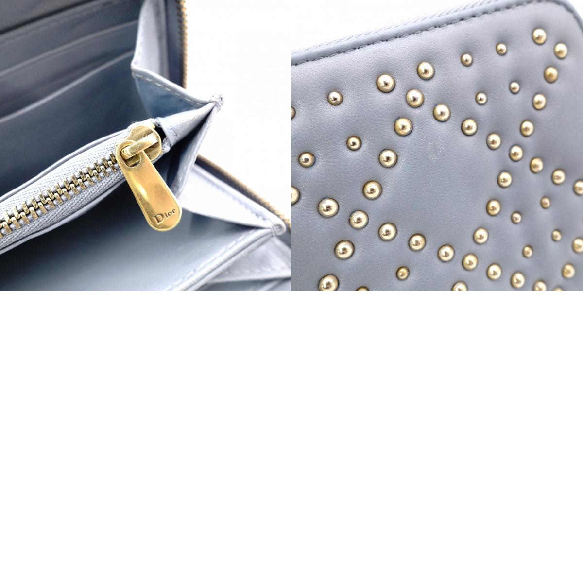 Christian Dior Diamante Stud Long Wallet, Leather, Blue, Gold Hardware