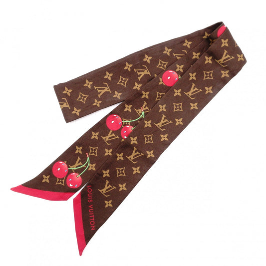 LOUIS VUITTON Takashi Murakami Twilly Monogram Cherry Scarf, Silk, Brown