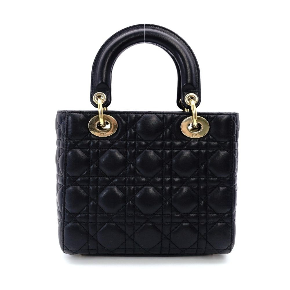 DIOR My Lady Dior Black Leather Handbag 2-Way Black Shoulder Canage Gold Hardware 7-12-849