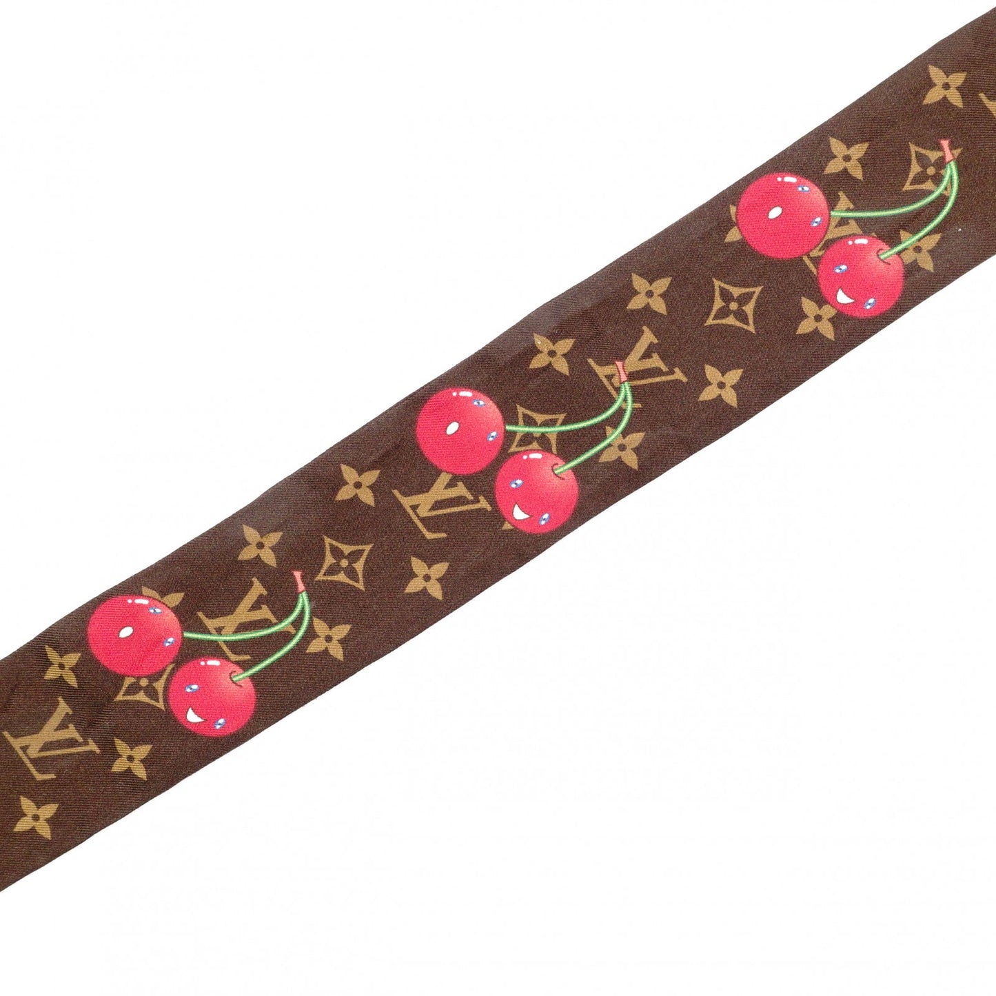 LOUIS VUITTON Takashi Murakami Twilly Monogram Cherry Scarf, Silk, Brown