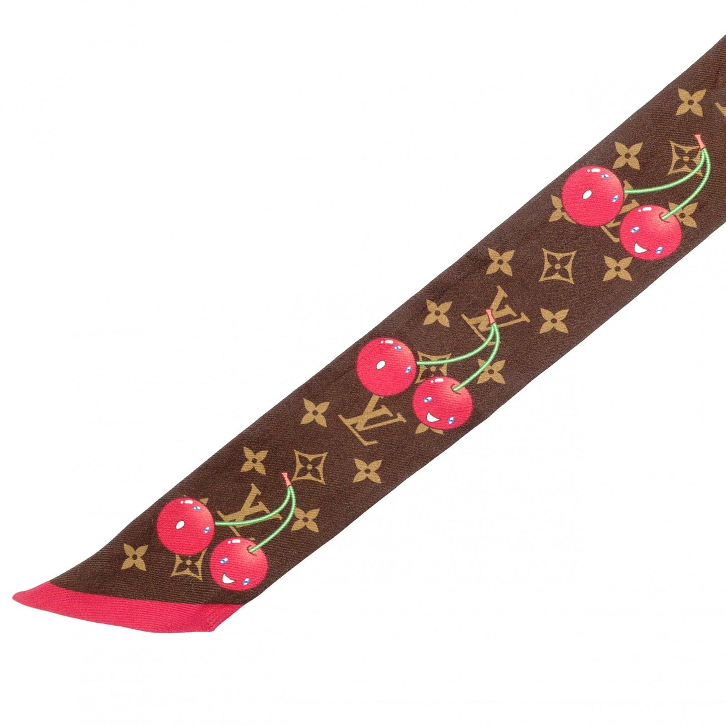 LOUIS VUITTON Takashi Murakami Twilly Monogram Cherry Scarf, Silk, Brown
