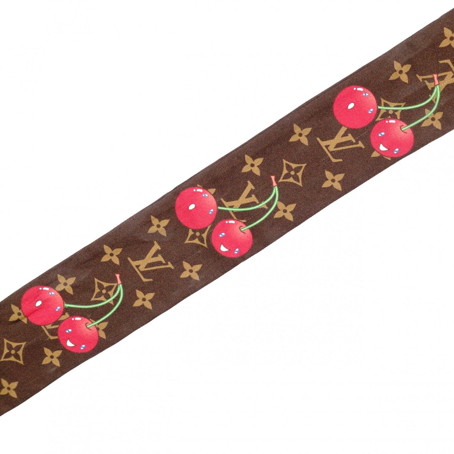 LOUIS VUITTON Takashi Murakami Twilly Monogram Cherry Scarf, Silk, Brown