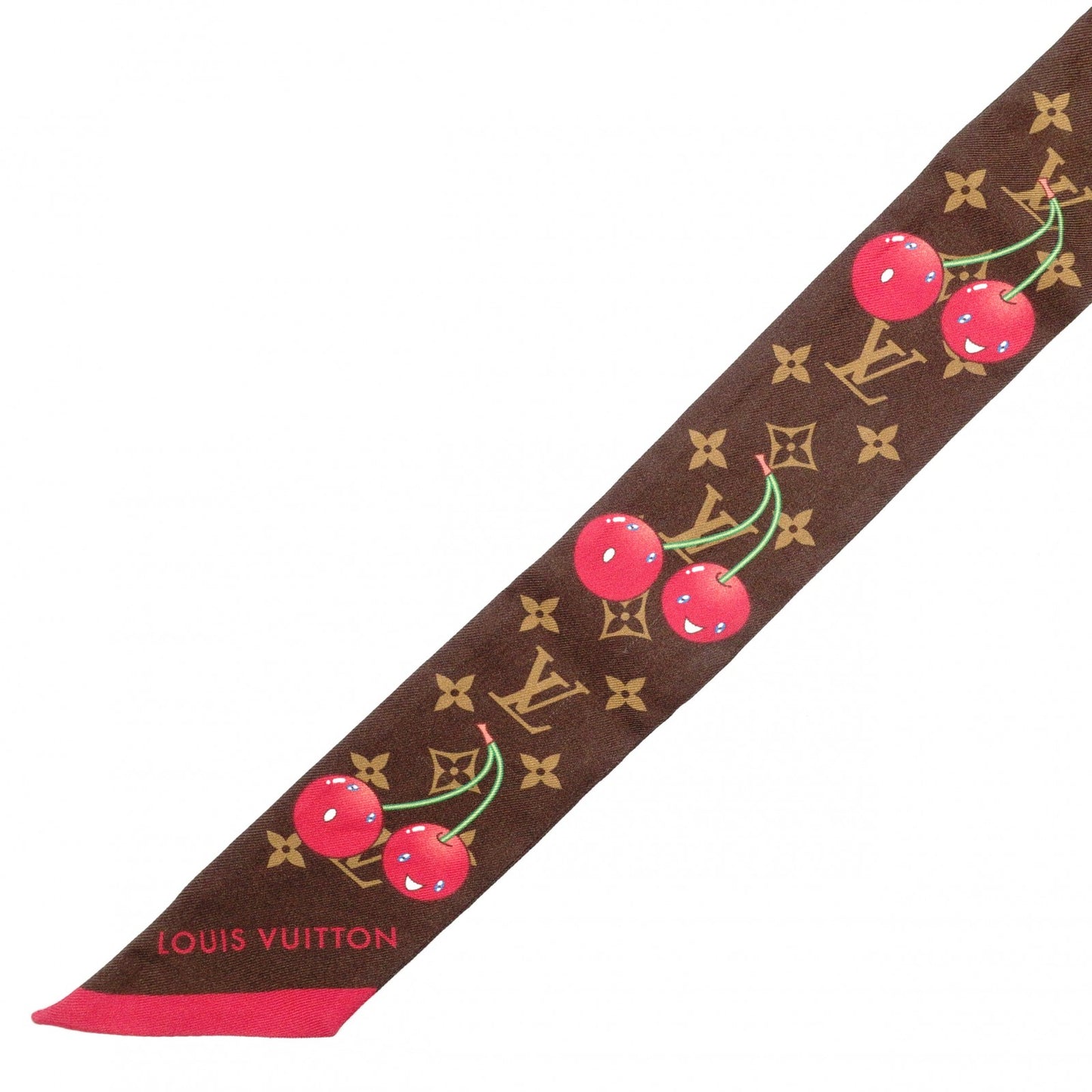LOUIS VUITTON Takashi Murakami Twilly Monogram Cherry Scarf, Silk, Brown