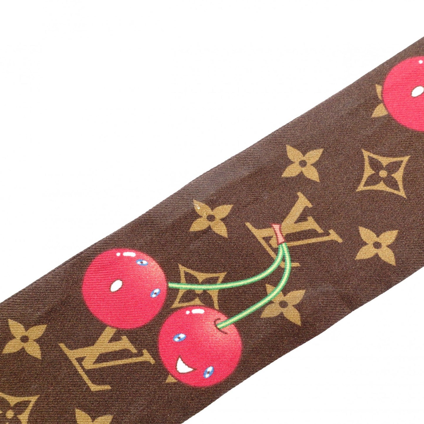 LOUIS VUITTON Takashi Murakami Twilly Monogram Cherry Scarf, Silk, Brown